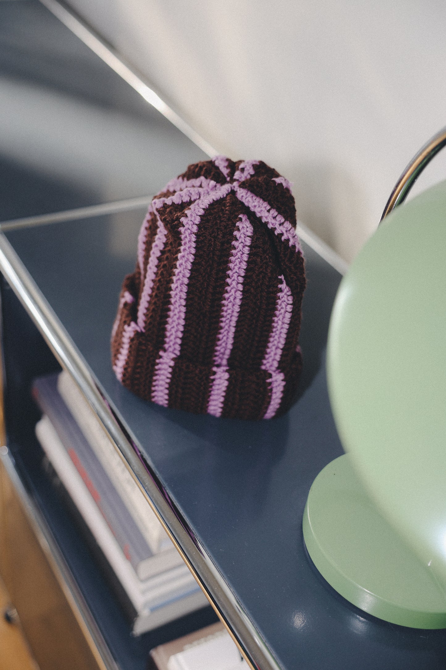 Wool beanie hat striped BROWN LILAC