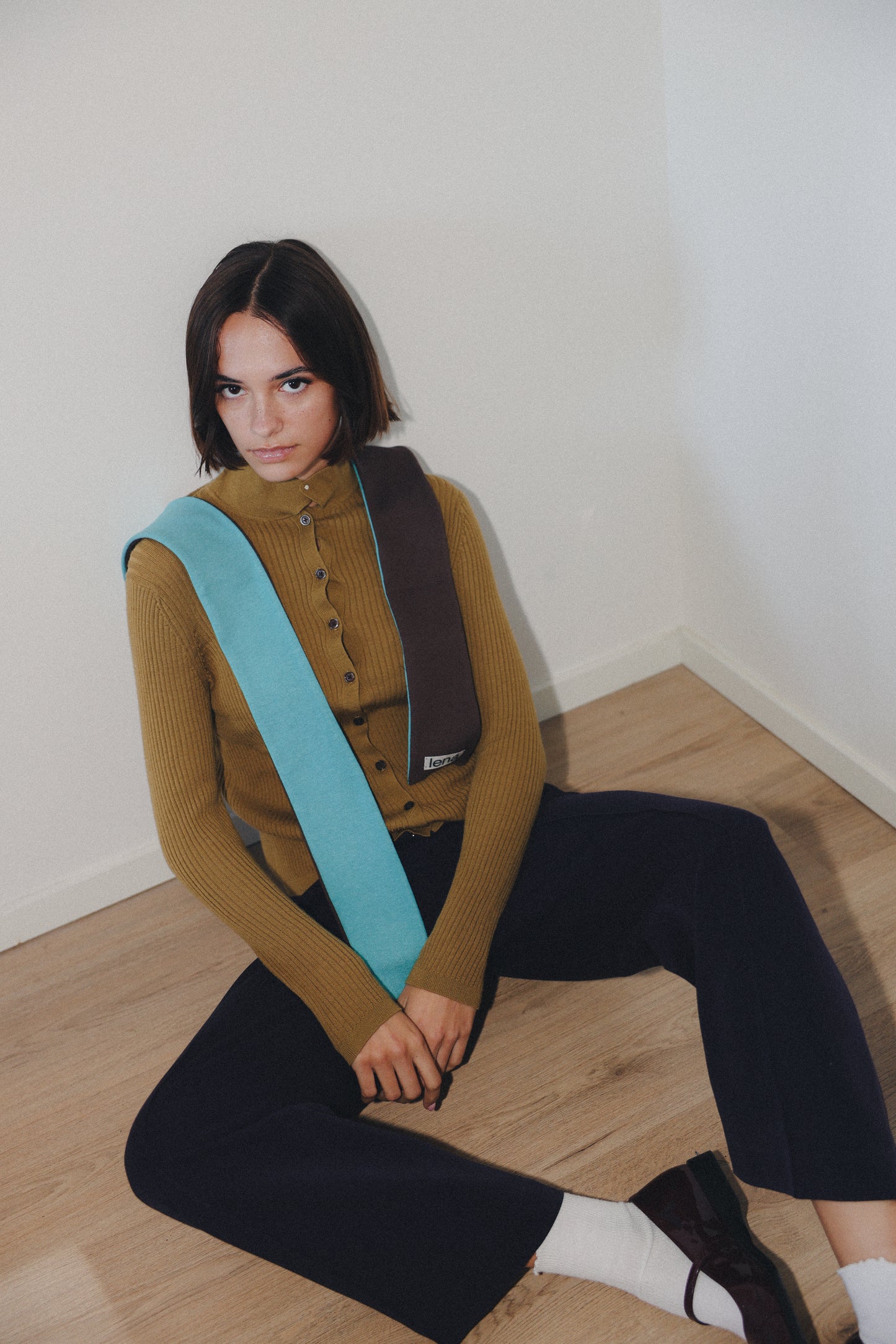 Skinny scarf BROWN TURQUOISE