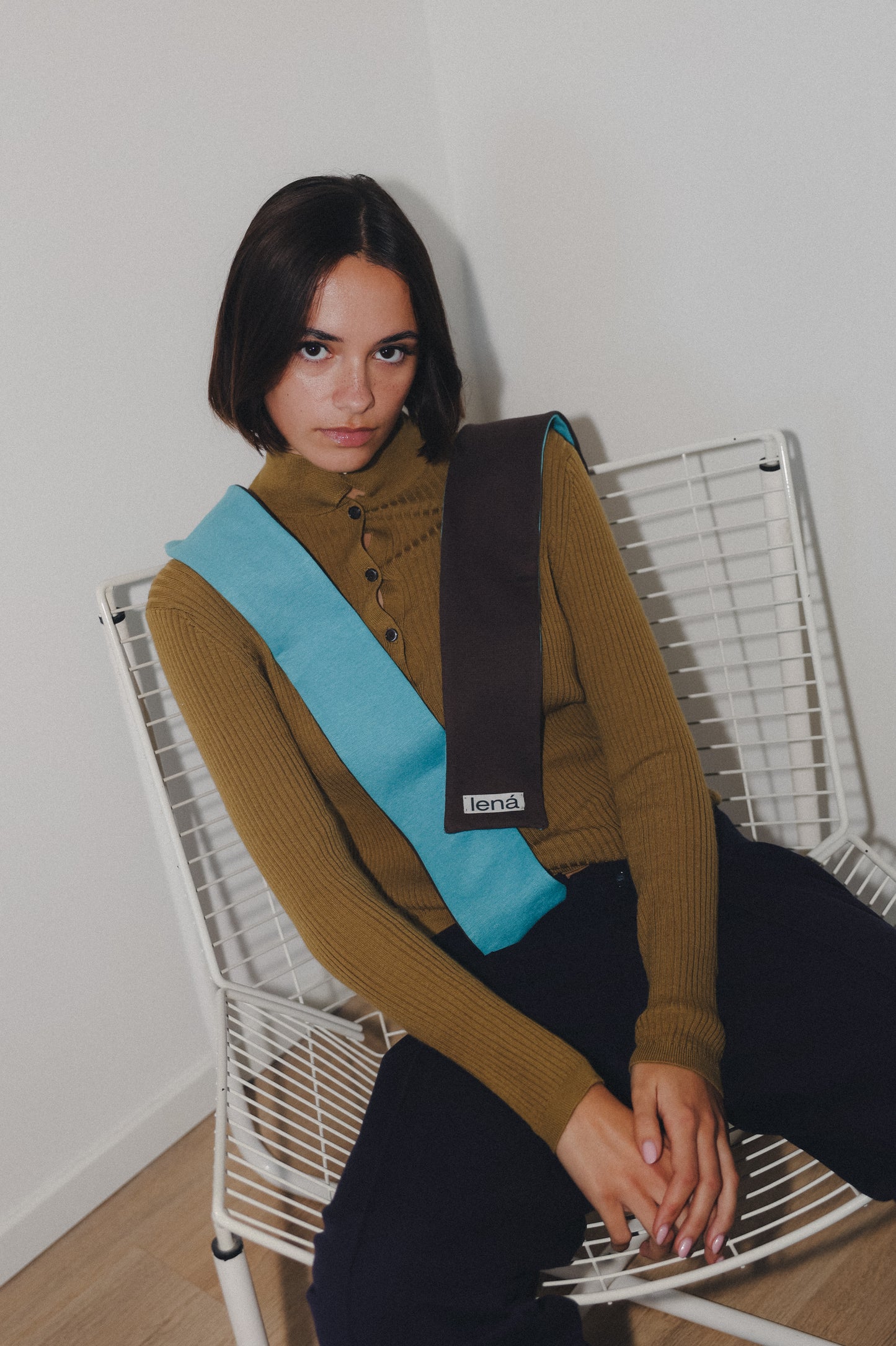 Skinny scarf BROWN TURQUOISE