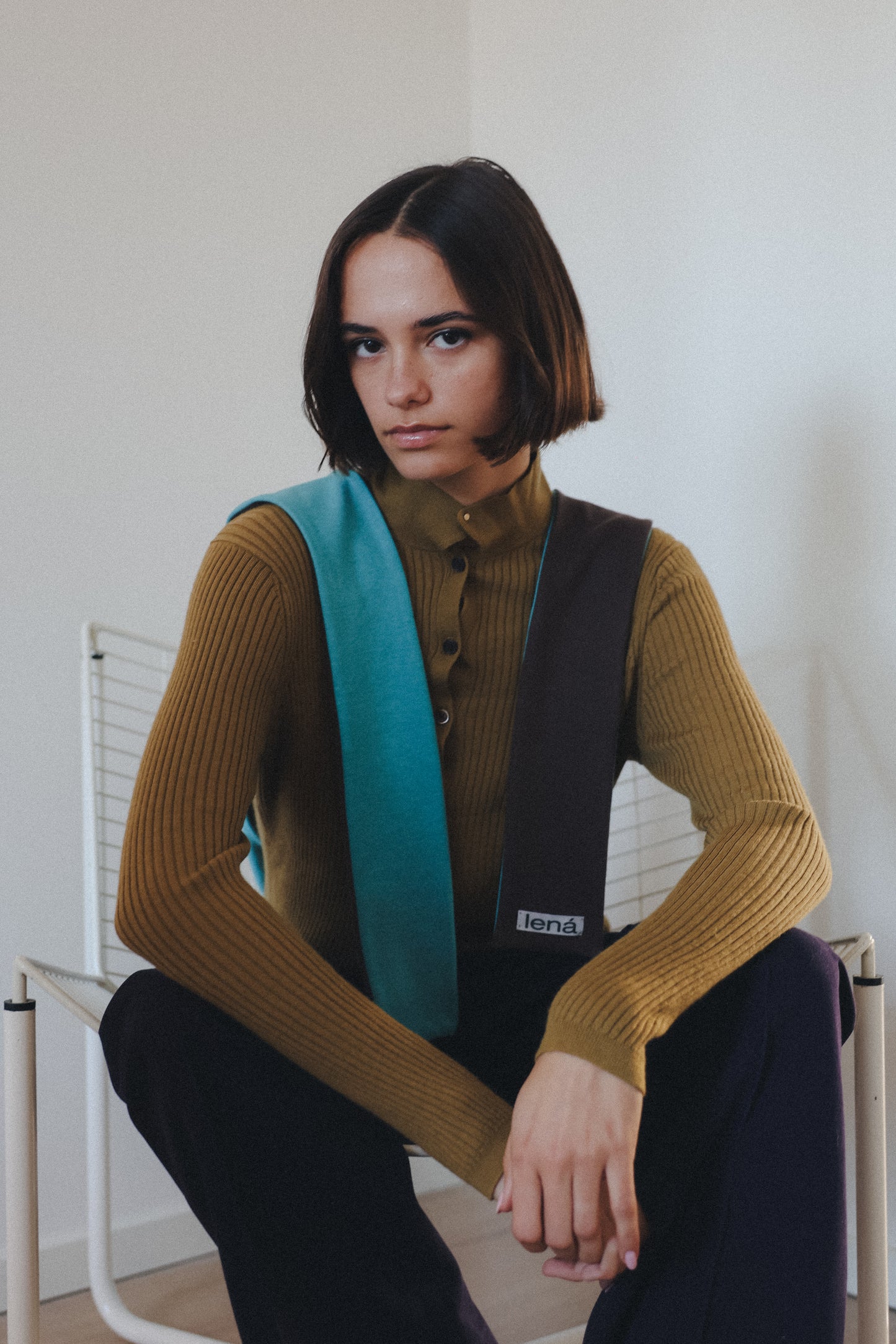 Skinny scarf BROWN TURQUOISE
