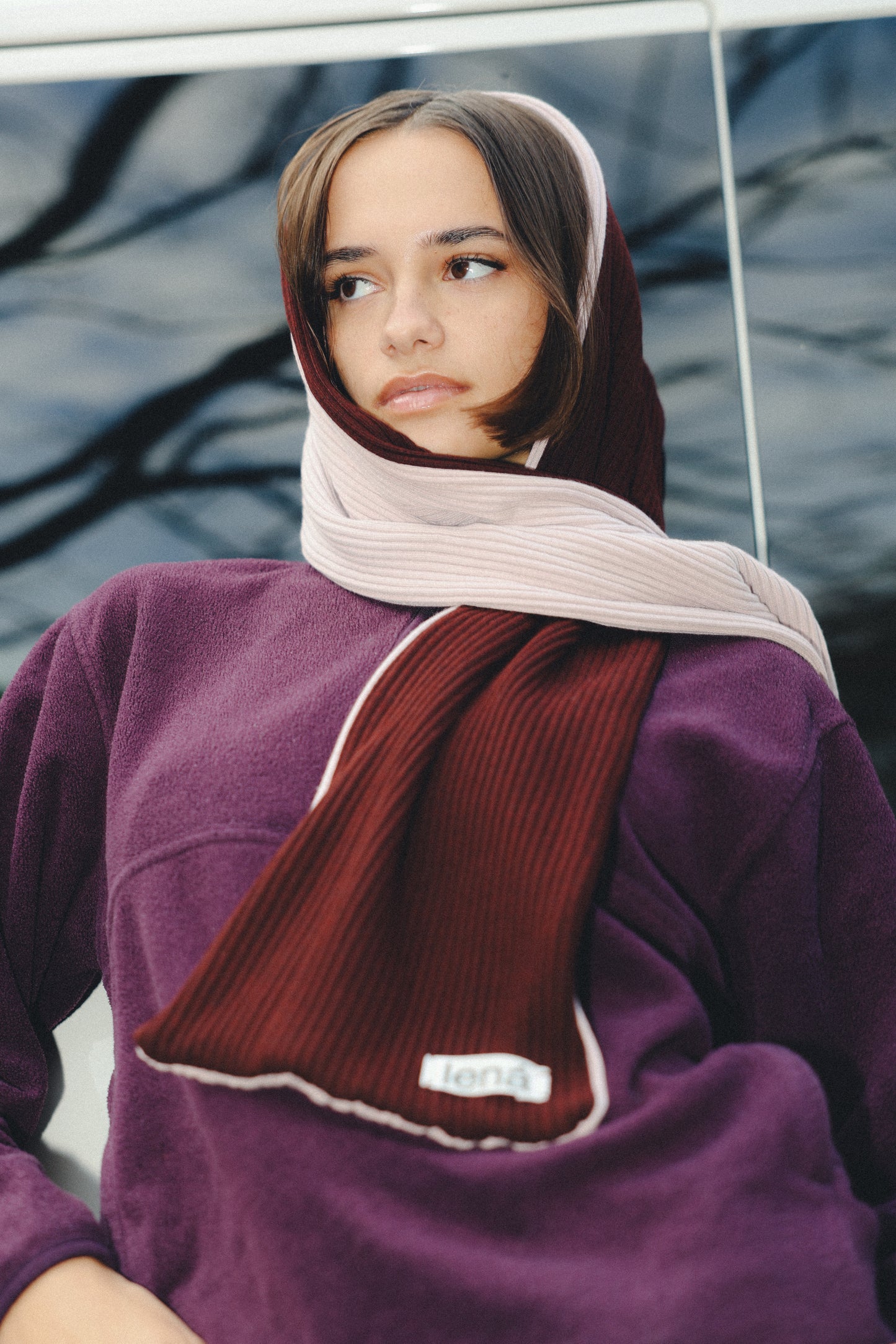 Ribbed scarf BROWN DUSTY PINK