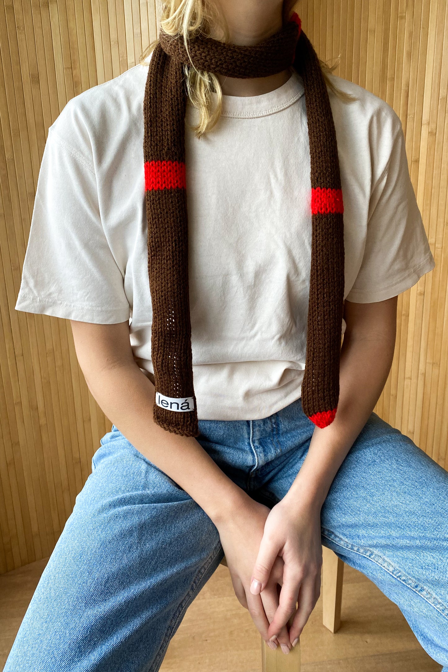 Skinny roll scarf BROWN RED
