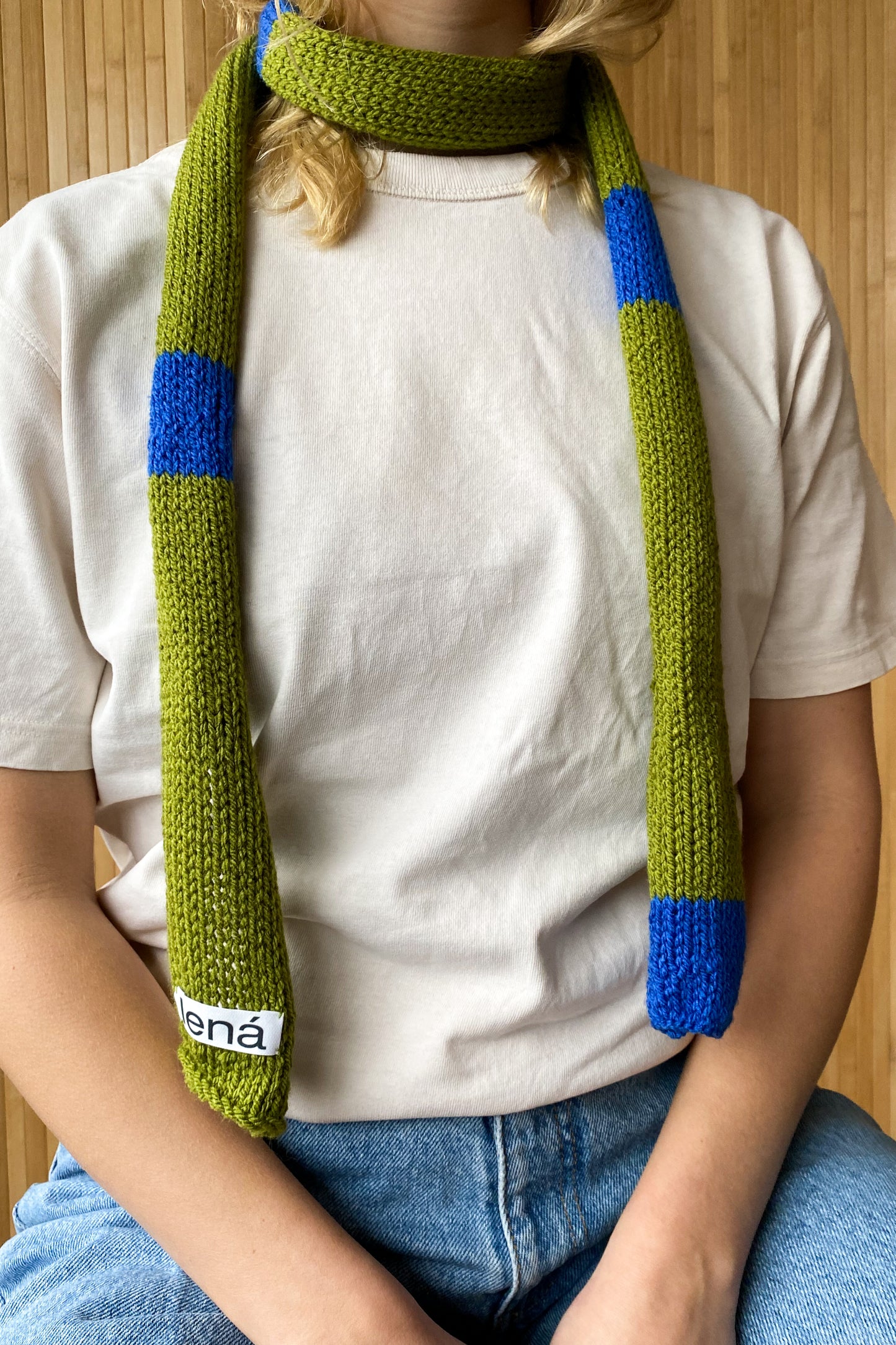 Skinny roll scarf MOSS GREEN MID BLUE