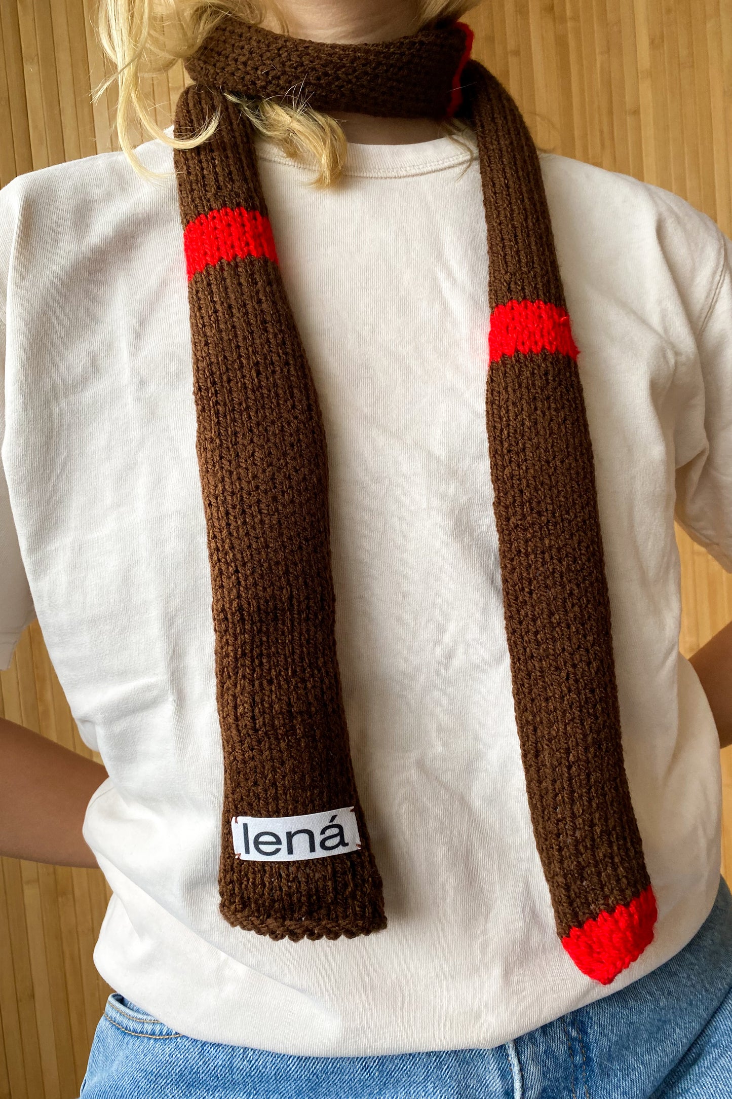 Skinny roll scarf BROWN RED
