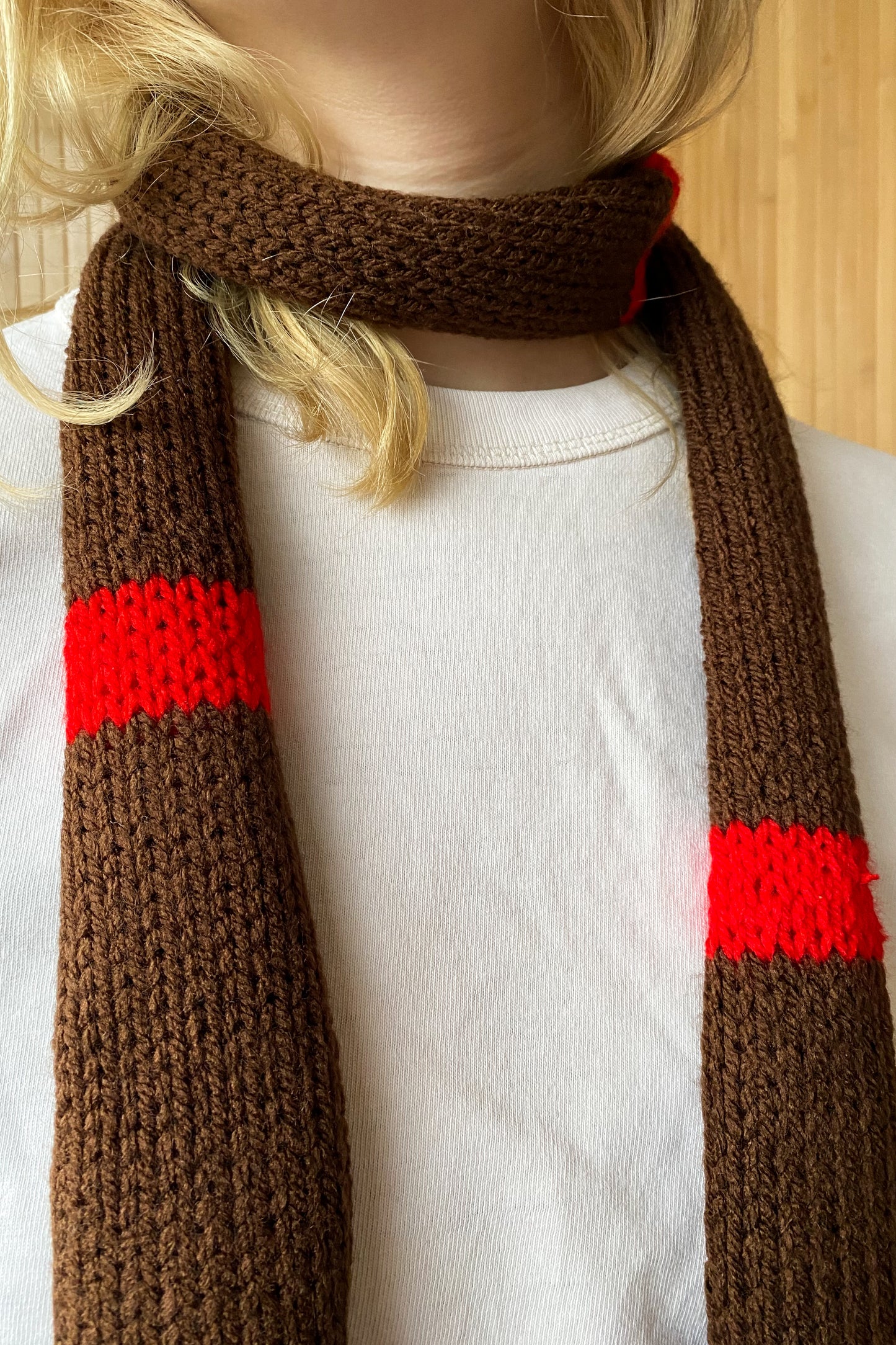Skinny roll scarf BROWN RED