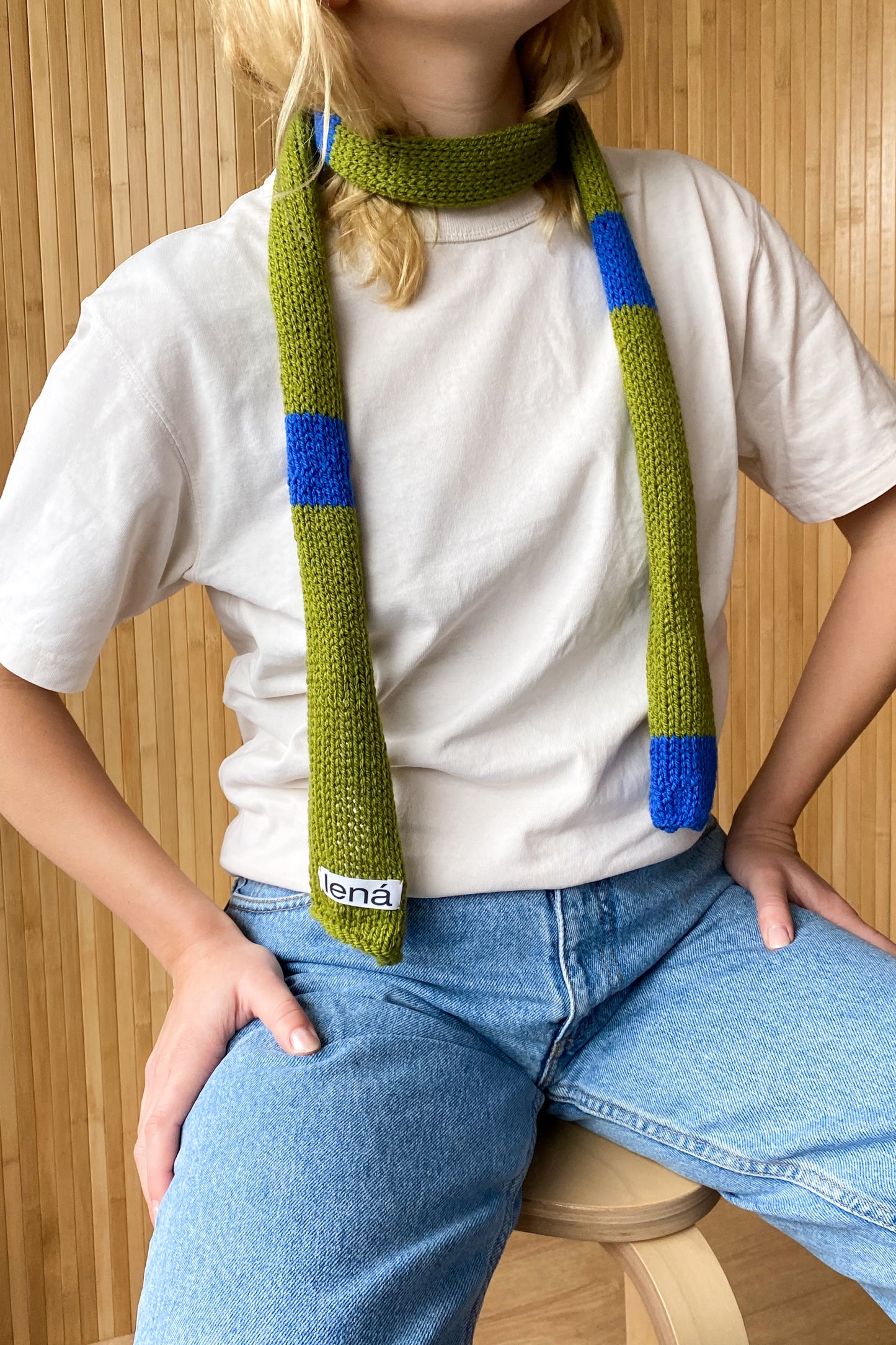 Skinny roll scarf MOSS GREEN MID BLUE