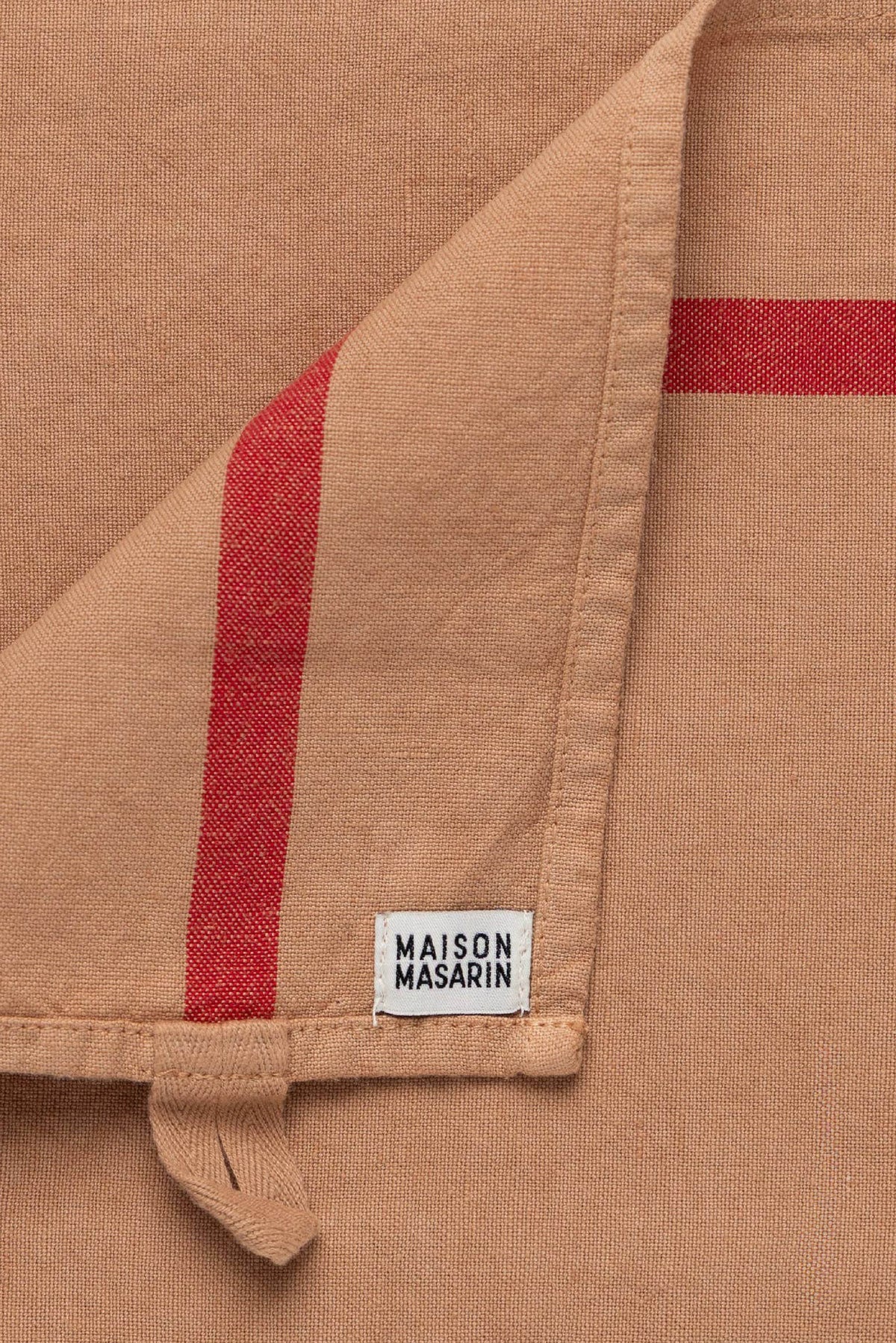Linen-Cotton Tea Towel Poudre x Rayure Rouge MAISON MASARIN