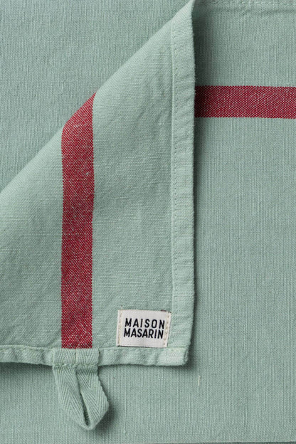 Linen-Cotton Tea Towel Verveine x Rayure Rouge MAISON MASARIN