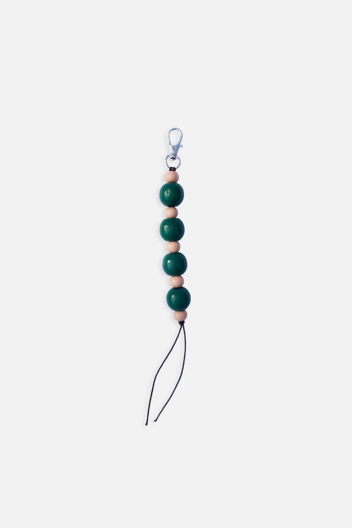 Handmade keychain with wooden beads dark green and dusty pink