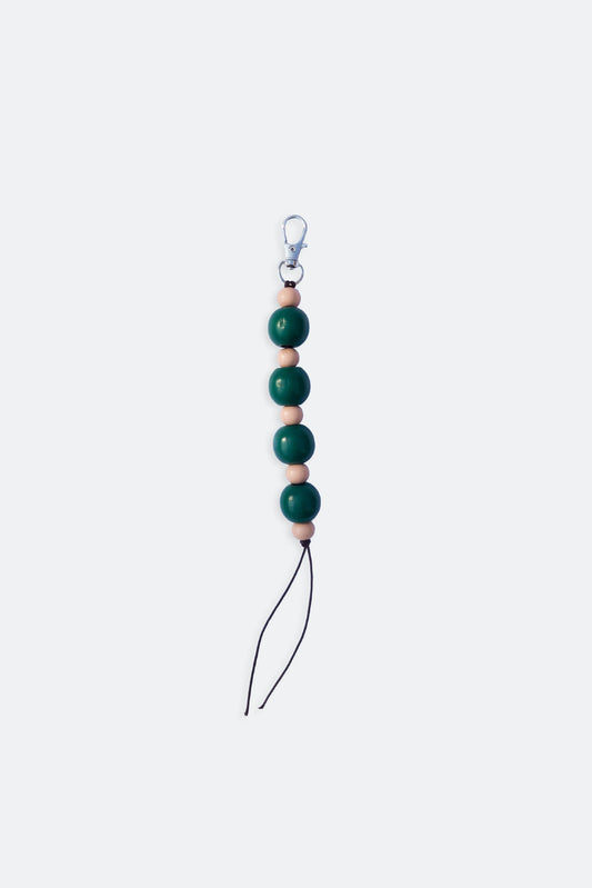 Handmade keychain with wooden beads dark green and dusty pink