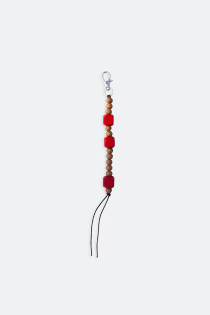 Handmade keychain with wooden beads in red and wood