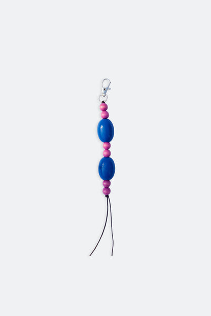 Handmade keychain with wooden beads blue and pink