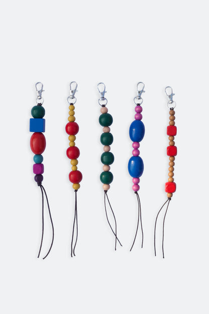 Handmade keychain with wooden beads blue and pink