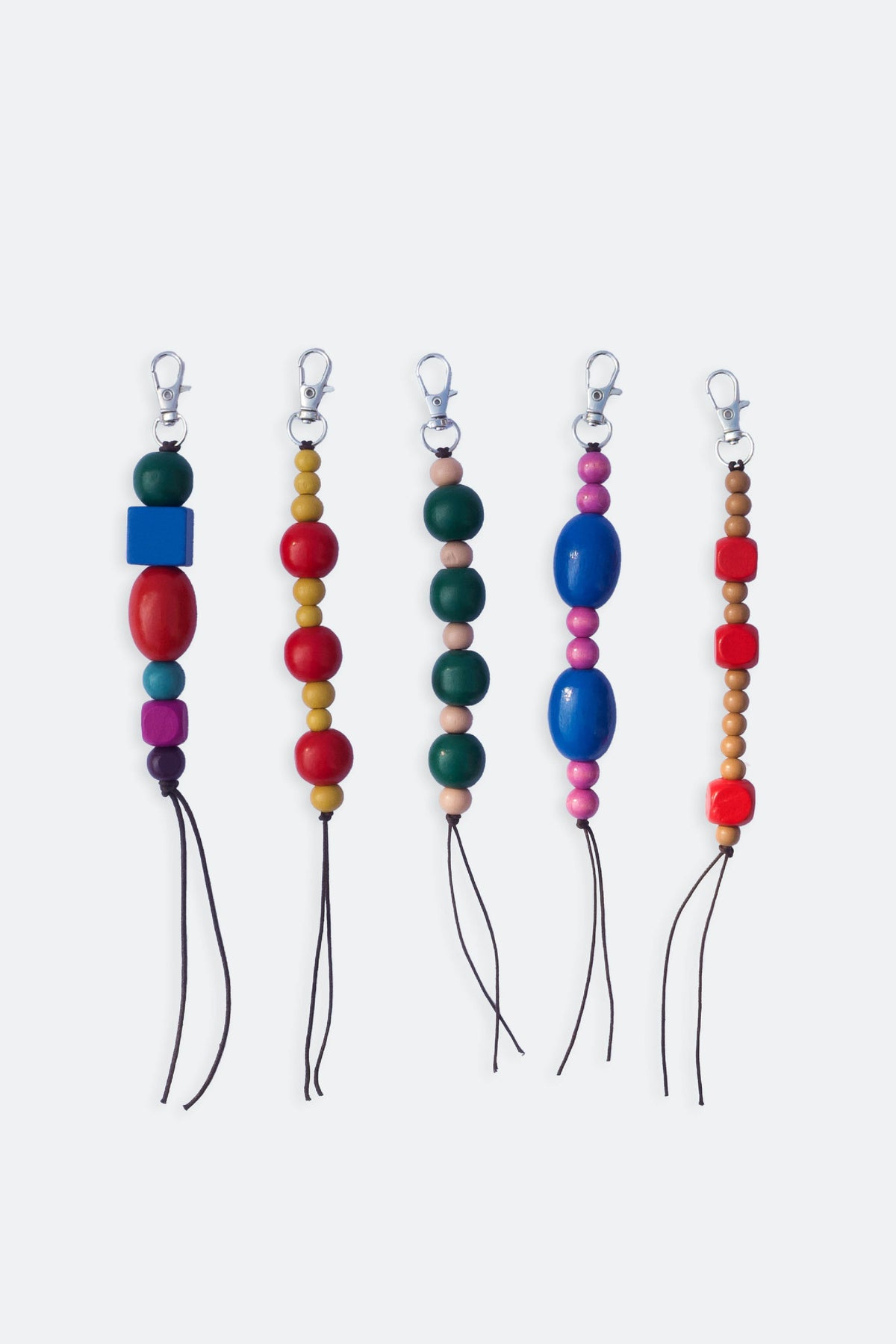 Handmade keychain with wooden beads dark green and dusty pink