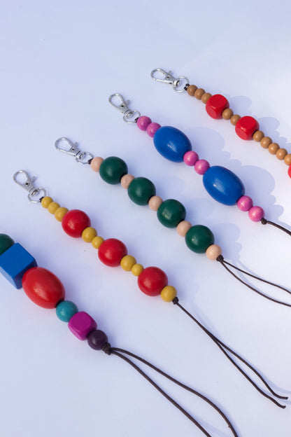 Handmade keychain with wooden beads multicolor