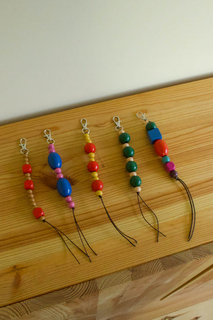 Handmade keychain with wooden beads multicolor