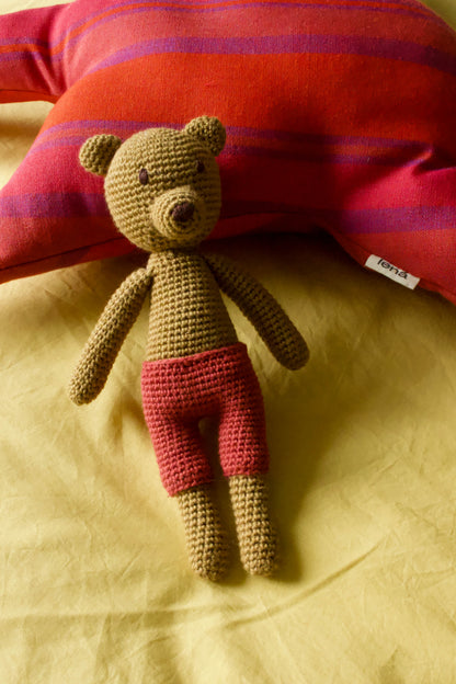 Handmade crochet bear red pants