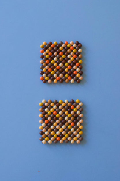 Handmade set of two wood multi-colored coasters square