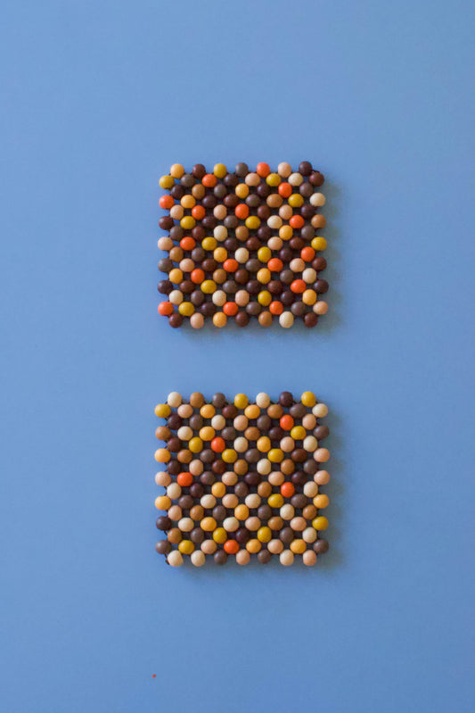 Handmade set of two wood multi-colored coasters square
