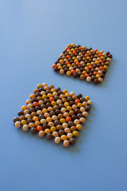 Handmade set of two wood multi-colored coasters square