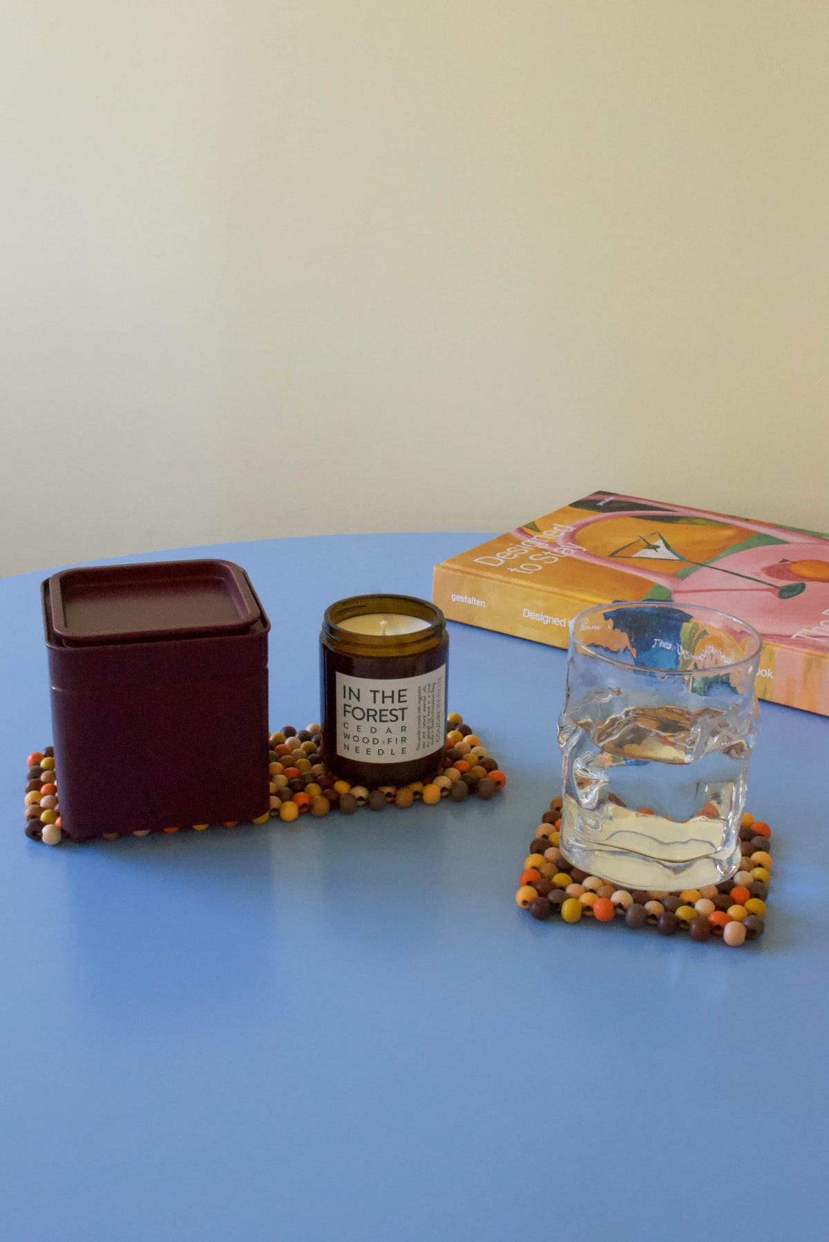 Handmade set of two wood multi-colored coasters square