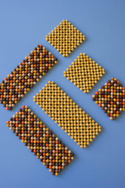 Handmade set of two wood multi-colored coasters square