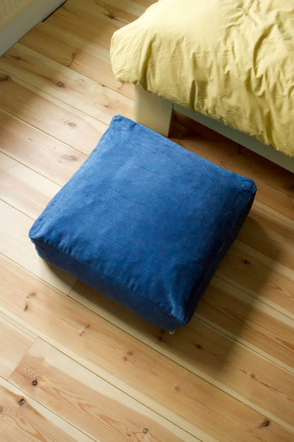 Handmade corduroy floor pouf blue
