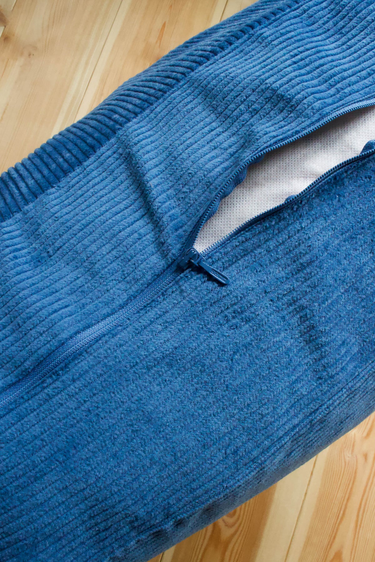 Handmade corduroy floor pouf blue