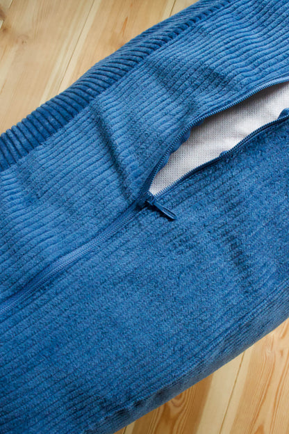 Handmade corduroy floor pouf blue