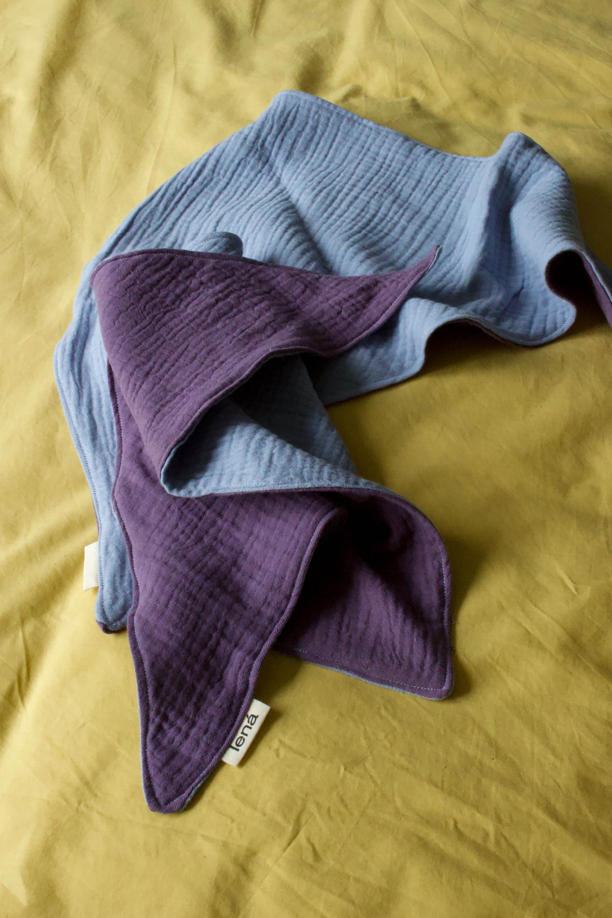 Handmade baby bandana bib duotone light blue/lilac