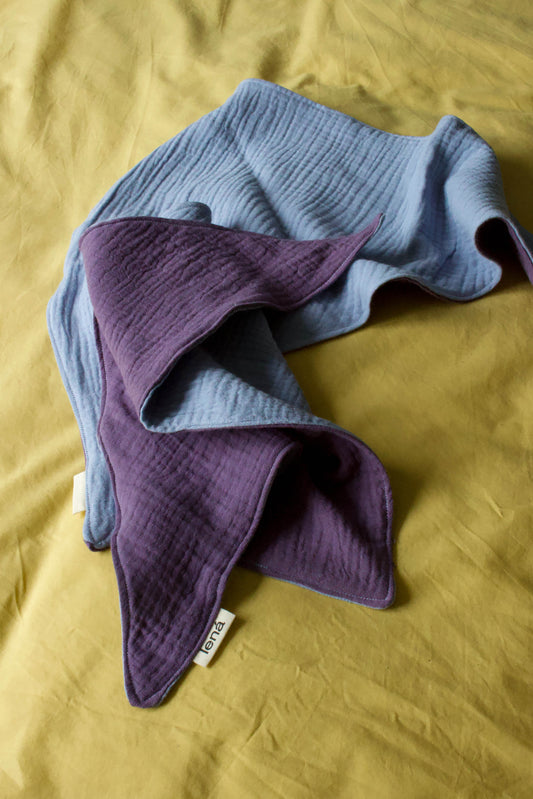 Handmade baby bandana bib duotone light blue/lilac