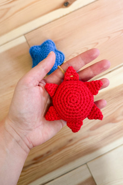 Handmade baby crochet wall hanger - red taupe blue