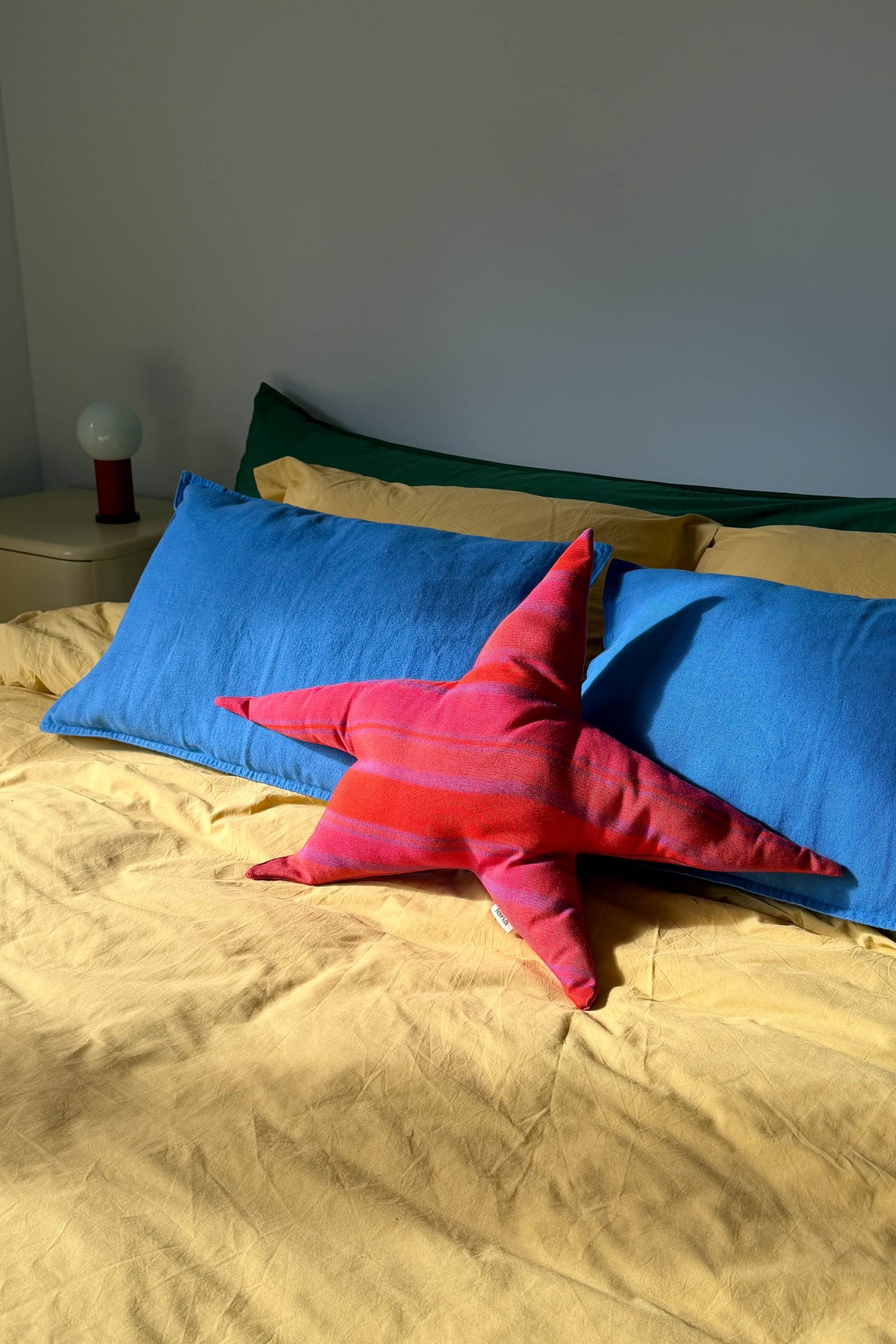 Handmade star pillow striped fuchsia