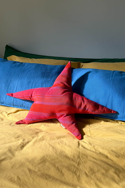 Handmade star pillow striped fuchsia