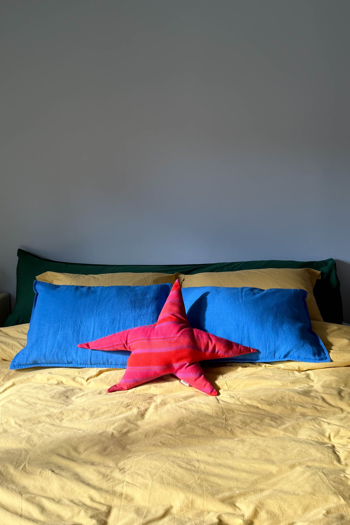 Handmade star pillow striped fuchsia