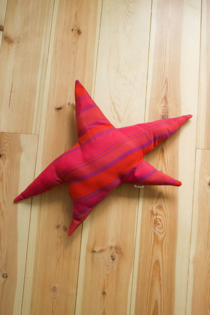 Handmade star pillow striped fuchsia