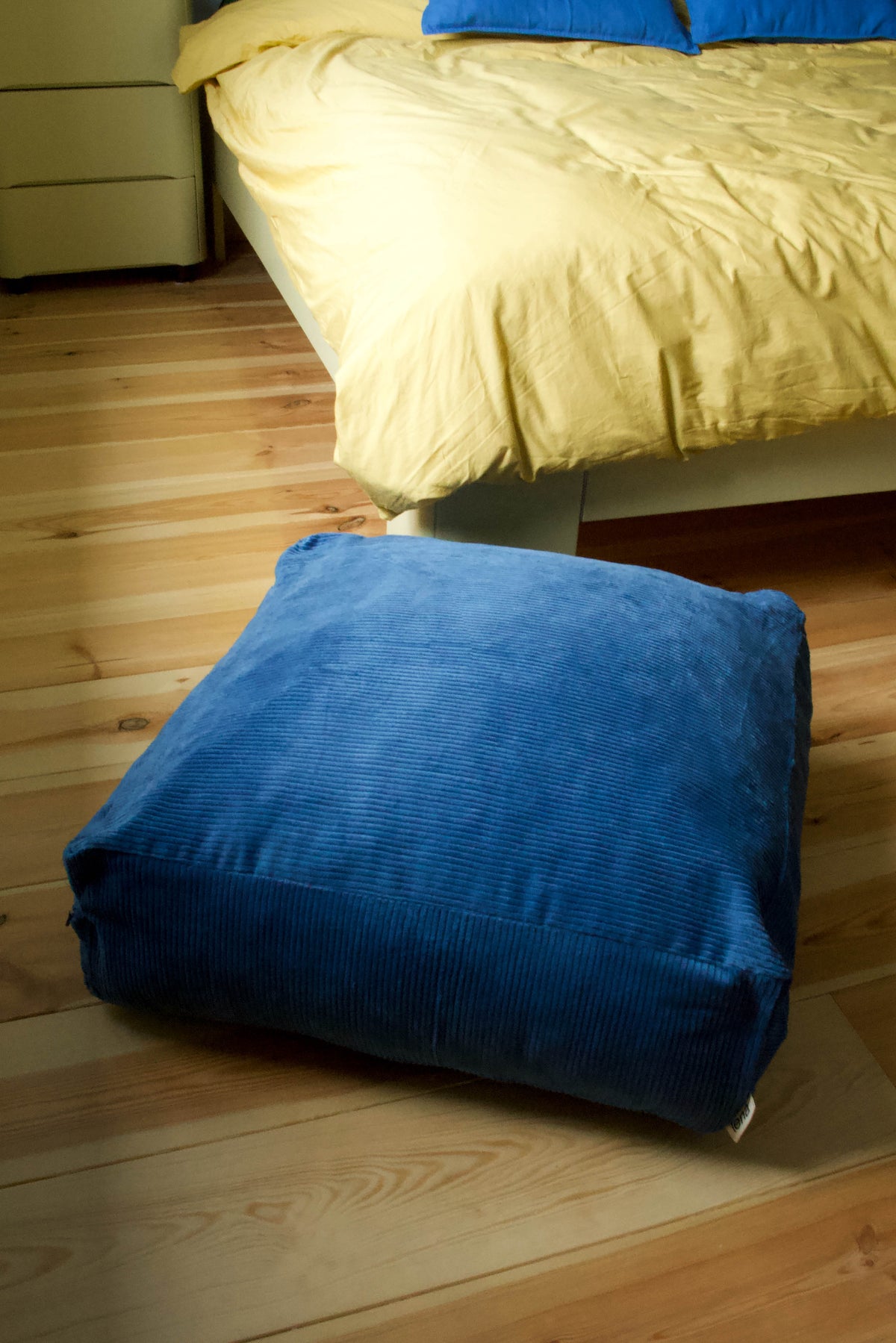 Handmade corduroy floor pouf blue