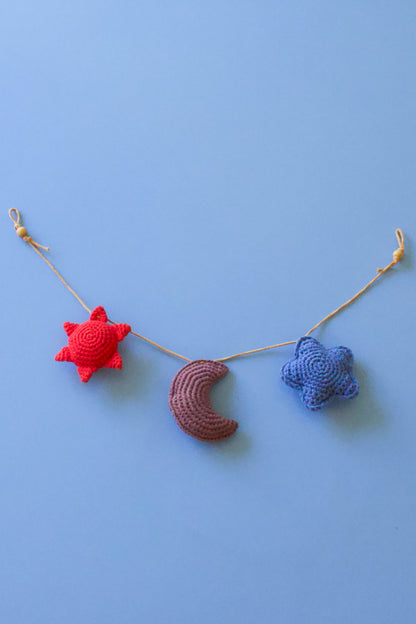 Handmade baby crochet wall hanger - red taupe blue