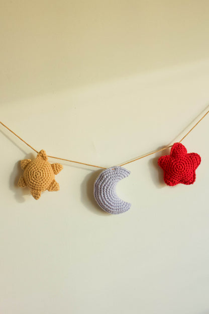 Handmade baby crochet wall hanger - yellow light blue red