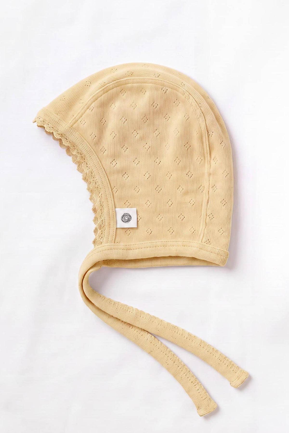 Wool bow hat Pointelle Merino Wool Dusty Yellow LILLE BARN