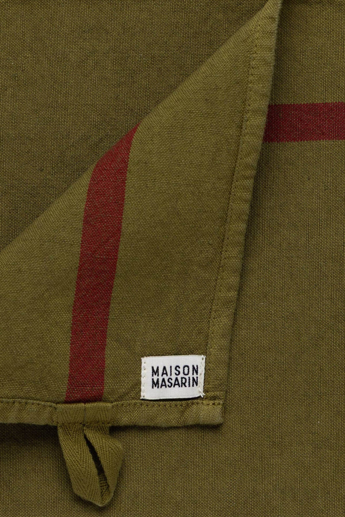 Linen-Cotton Tea Towel Chartreuse x Rayure Rouge MAISON MASARIN