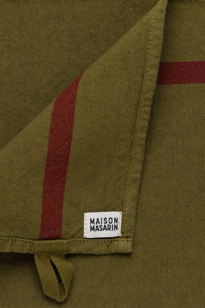 Linen-Cotton Tea Towel Chartreuse x Rayure Rouge MAISON MASARIN