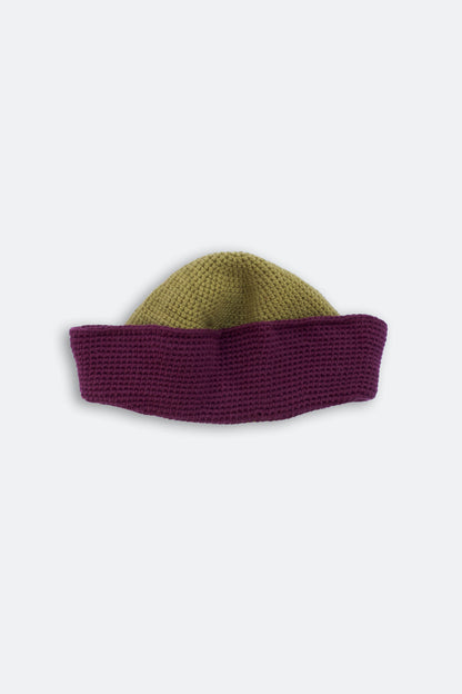 Handmade sailor hat crochet moss and aubergine