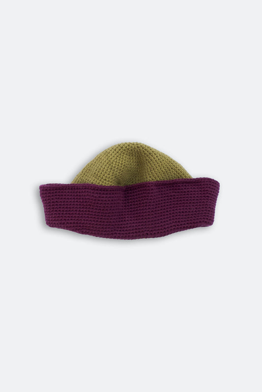 Handmade sailor hat crochet moss and aubergine