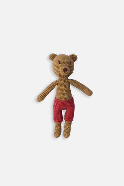 Handmade crochet bear red pants
