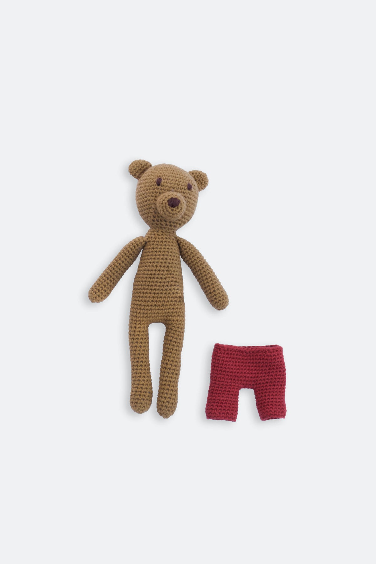 Handmade crochet bear red pants
